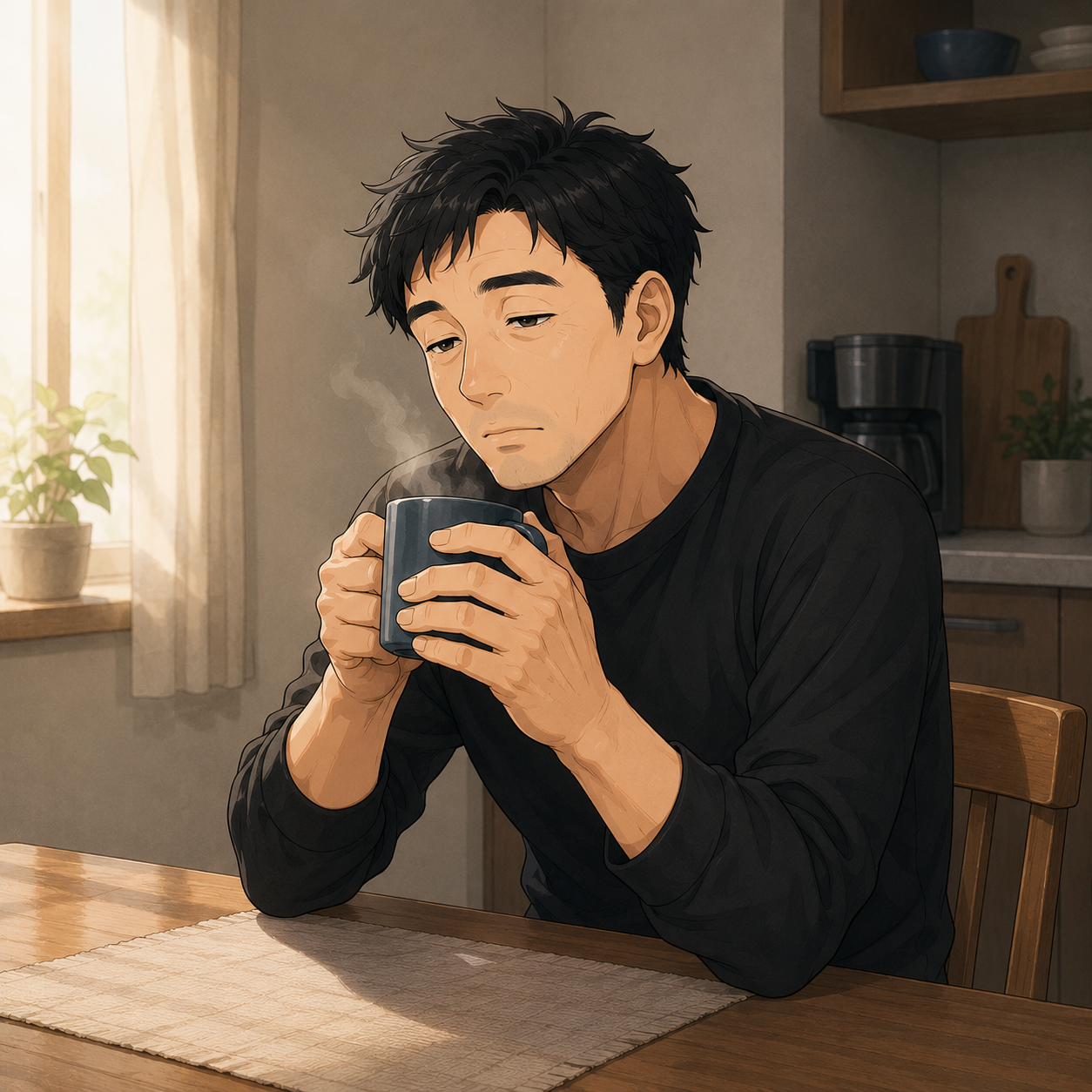 朝コーヒーを飲む父ちゃん
