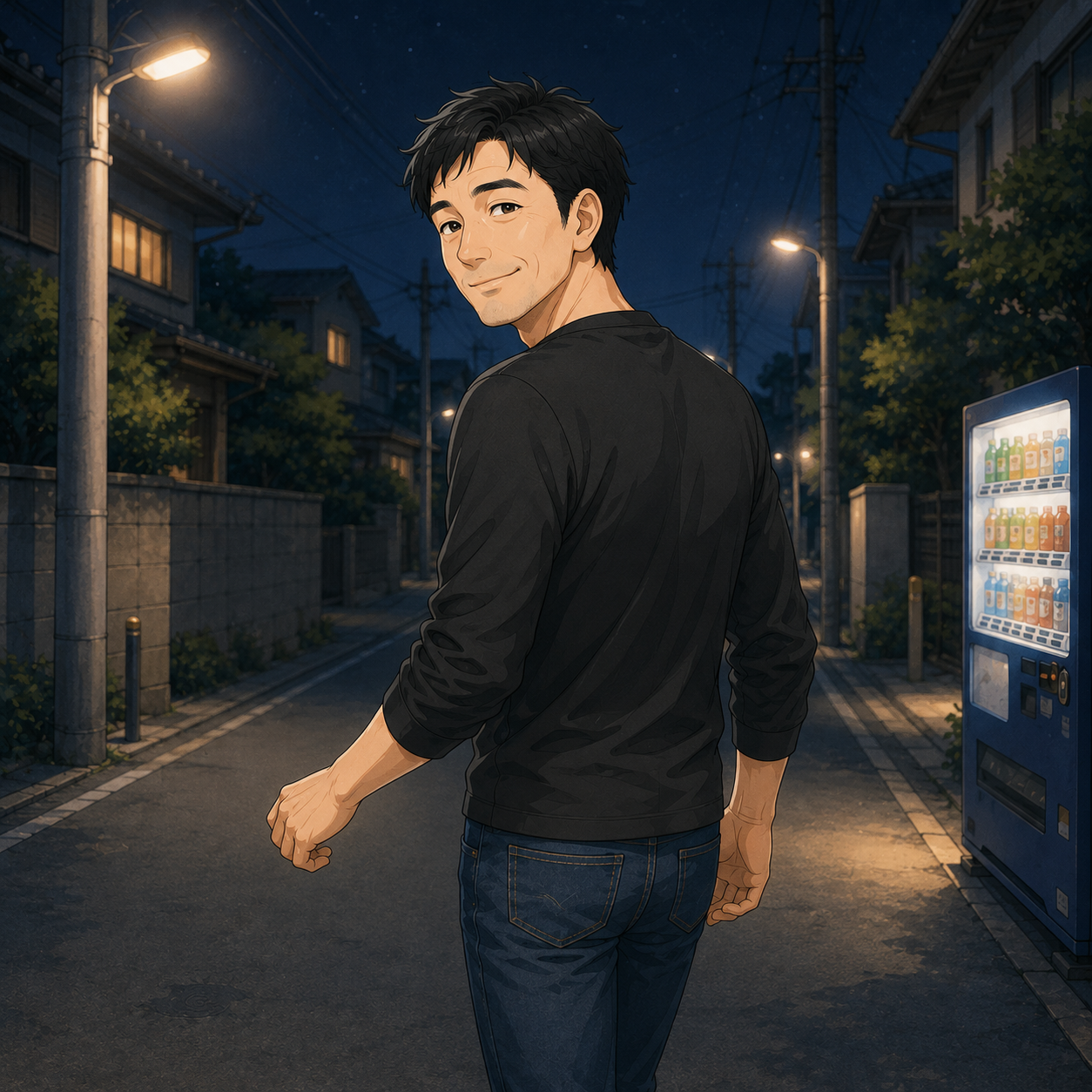 夜の散歩する父ちゃん