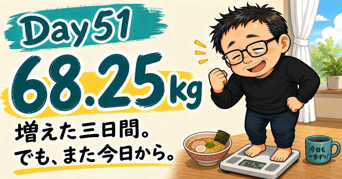 ダイエットDay51 68.25kg 増えた三日間。でも、また今日から。