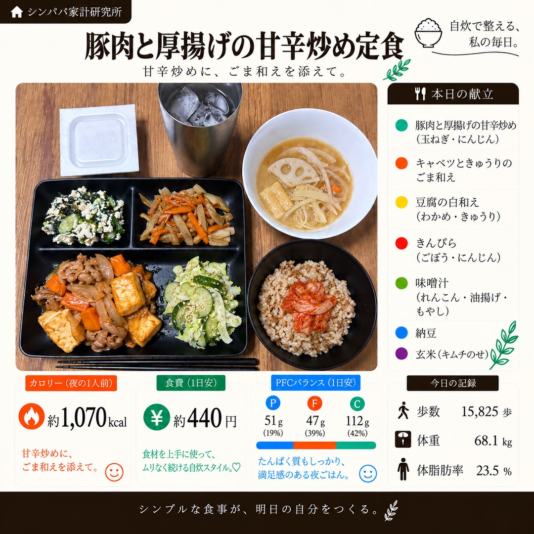 豚肉と厚揚げの甘辛炒め定食の献立カード
