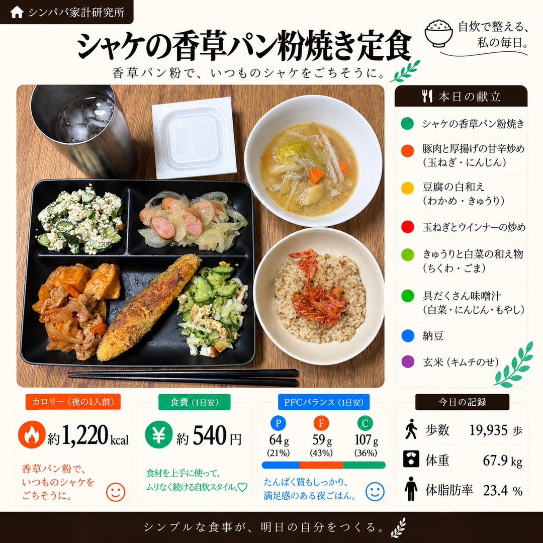 シャケの香草パン粉焼き定食の献立カード